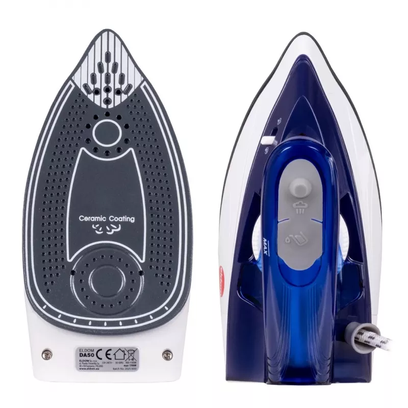 ELDOM DA50 Żelazko podróżne 900W Niebieskie z parą, składaną rączką, nieprzywierającą stopą, zbiornikiem 40ml