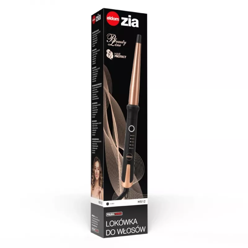 Lokówka ELDOM HS12 z cyfrową regulacją temperatury, ceramicznym wałkiem, 5 ustawieniami ciepła, wyświetlaczem LCD, automatycznym wyłączaniem, wałkiem 25mm, czarno-srebrna