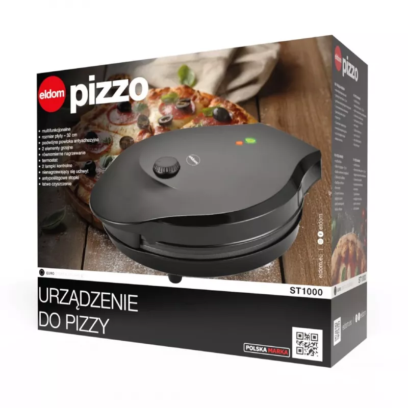 ELDOM ST1000 Elektryczna maszynka do pizzy 1450W Czarna 30cm Nieprzywierająca