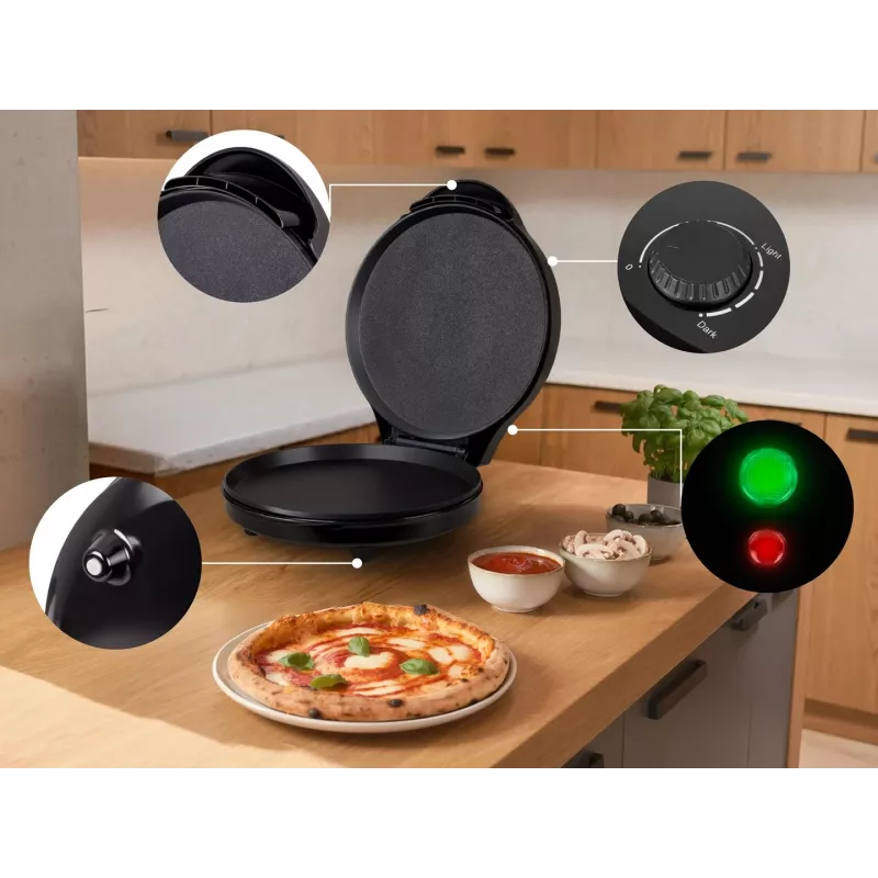 ELDOM ST1000 Elektryczna maszynka do pizzy 1450W Czarna 30cm Nieprzywierająca