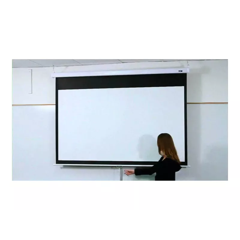 Elite Screens Manual Series M120XWV2 120-calowy ręczny ekran projekcyjny z materiałem MaxWhite FG, proporcje 16:9, biała obudowa