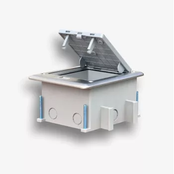 EMITER Floor Box 6M IP66 - Puszka podłogowa do montażu gniazd standardowych 22,5x45 mm (45x45 mm), uchylna
