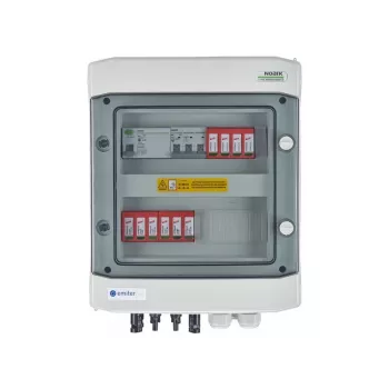 EMITER Rozdzielnica DC/AC Hermetyczna IP65 z Ogranicznikami Przepięć Dehn DC 1000V Typ 2, 2 x String PV, 2 x MPPT // AC Dehn Typ 2, 10A 3-Fazowy, RCD Typ A 40A/300mA