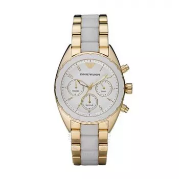 Zegarek damski Emporio Armani AR5944 ze stali szlachetnej w kolorze różowego złota, chronograf, 38 mm