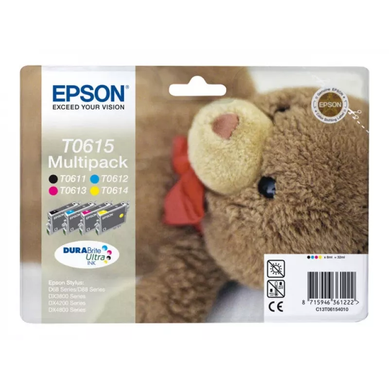 Epson T0615 Multipack Ink Cartridges - 4 Pack - 32 ml - Black, Yellow, Cyan, Magenta