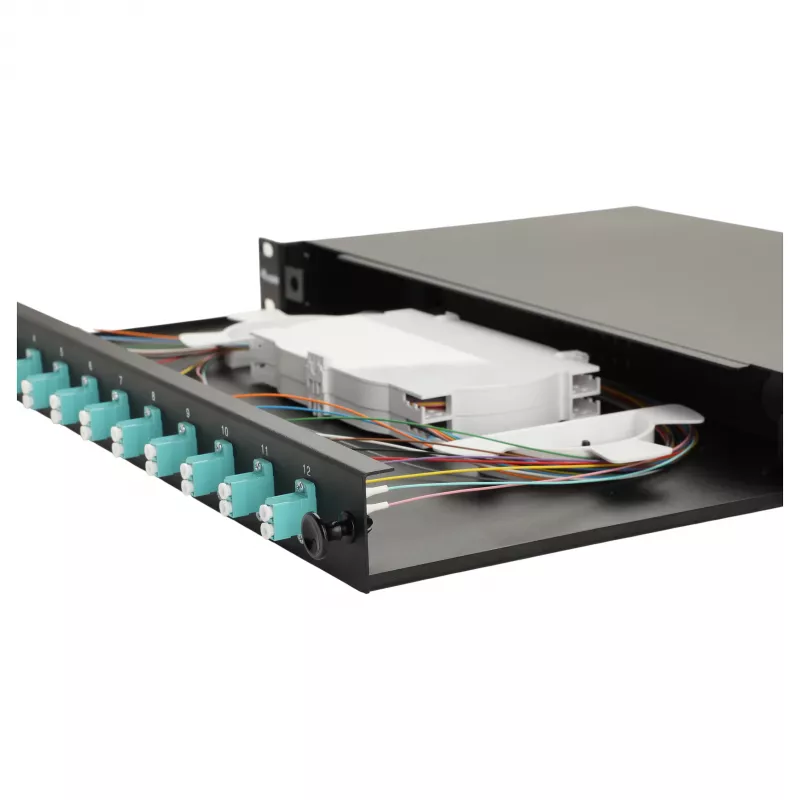Equip 12-Port Fiber Optic Splice Box, LC Duplex, OM3, 1U, Wyposażony, Czarny