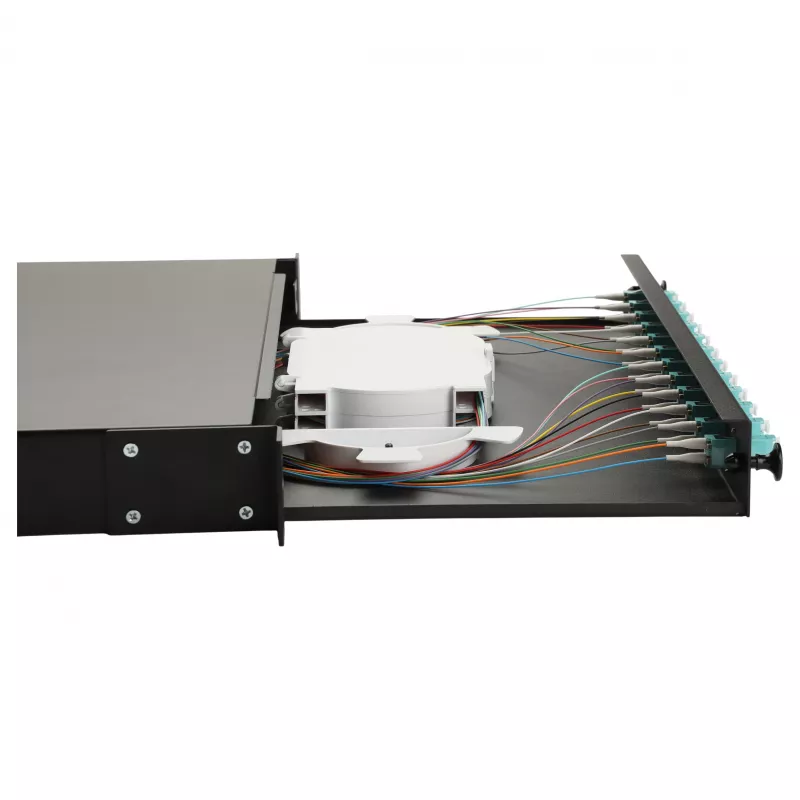 Equip 12-Port Fiber Optic Splice Box, LC Duplex, OM3, 1U, Wyposażony, Czarny