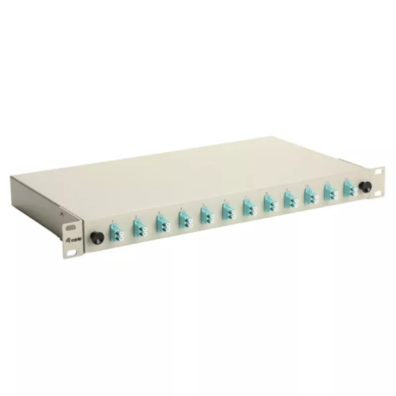 Equip 12-Port Fiber Optic Splice Box, LC Duplex, OM3, 1U, Wyposażony, Szary