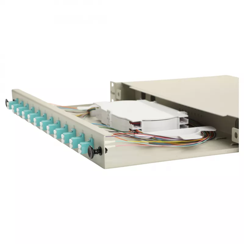 Equip 12-Port Fiber Optic Splice Box, LC Duplex, OM3, 1U, Wyposażony, Szary