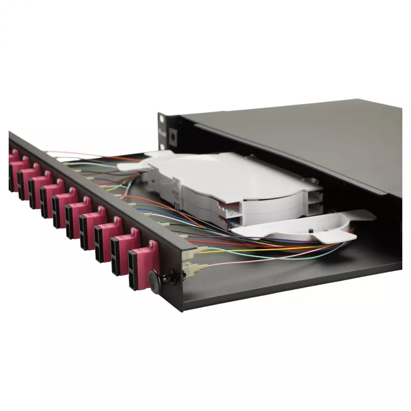 Equip 12-Port Fiber Optic Splice Box, SC Duplex, OM4, 1U, Equipped, Black