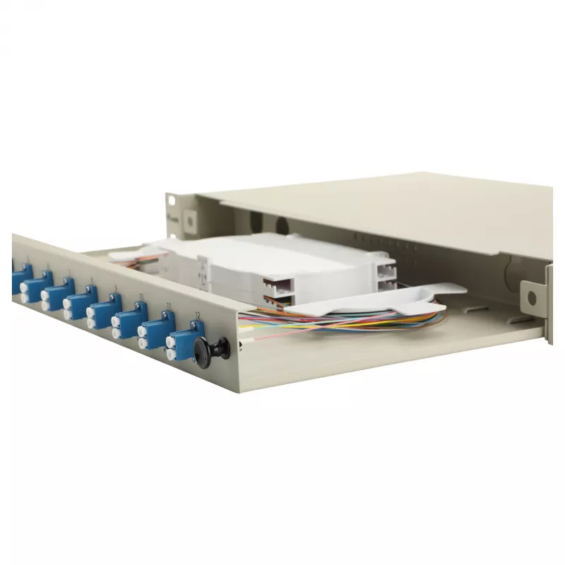 Equip 12-Portowa LC Duplex OS2 Światłowodowa Puszka Złączowa, 1U Do Montażu w Szafie Rack, Szary