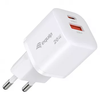 Equip 2-portowa ładowarka ścienna USB-C PD3.0/USB-A GaN 20 W biała