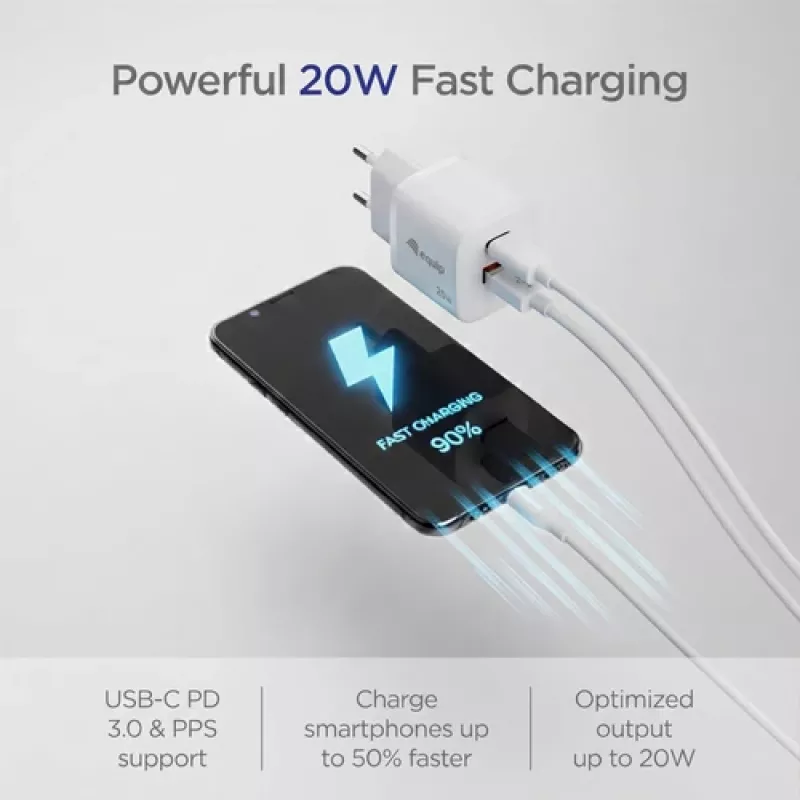 Equip 2-portowa ładowarka ścienna USB-C PD3.0/USB-A GaN 20 W biała