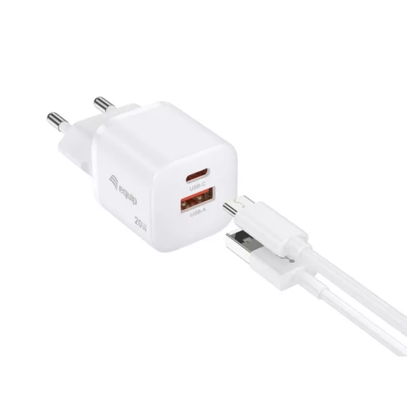Equip 2-portowa ładowarka ścienna USB-C PD3.0/USB-A GaN 20 W biała