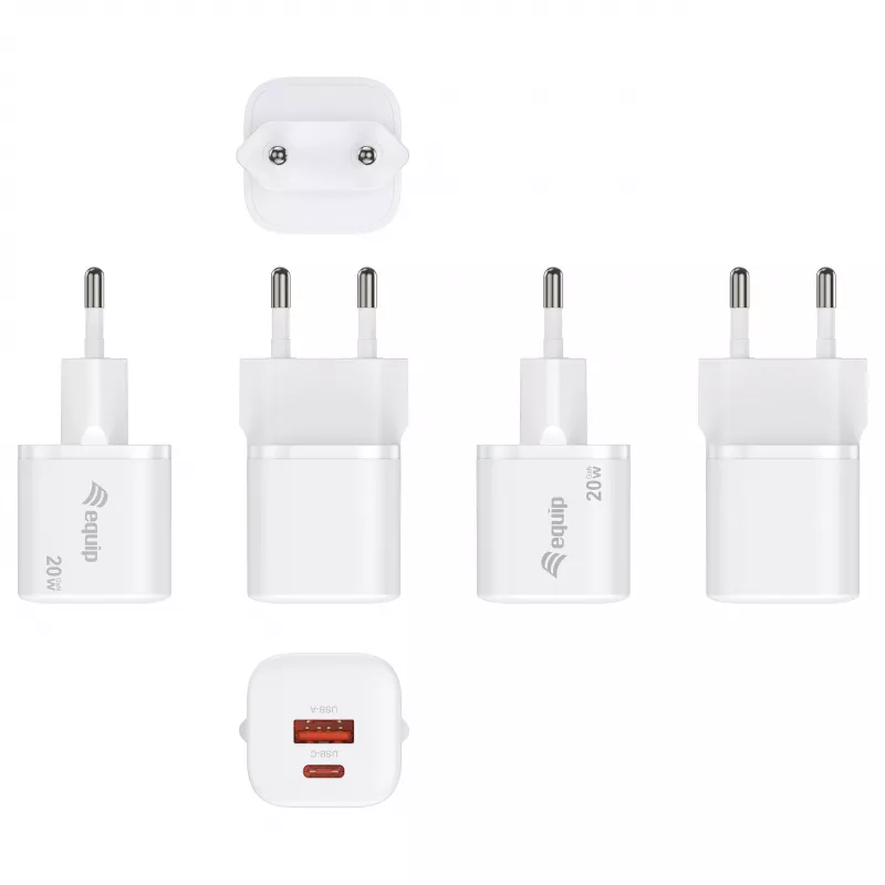Equip 245526 Ładowarka ścienna 2-portowa USB-C PD3.0 / USB-A GaN 20W, biała