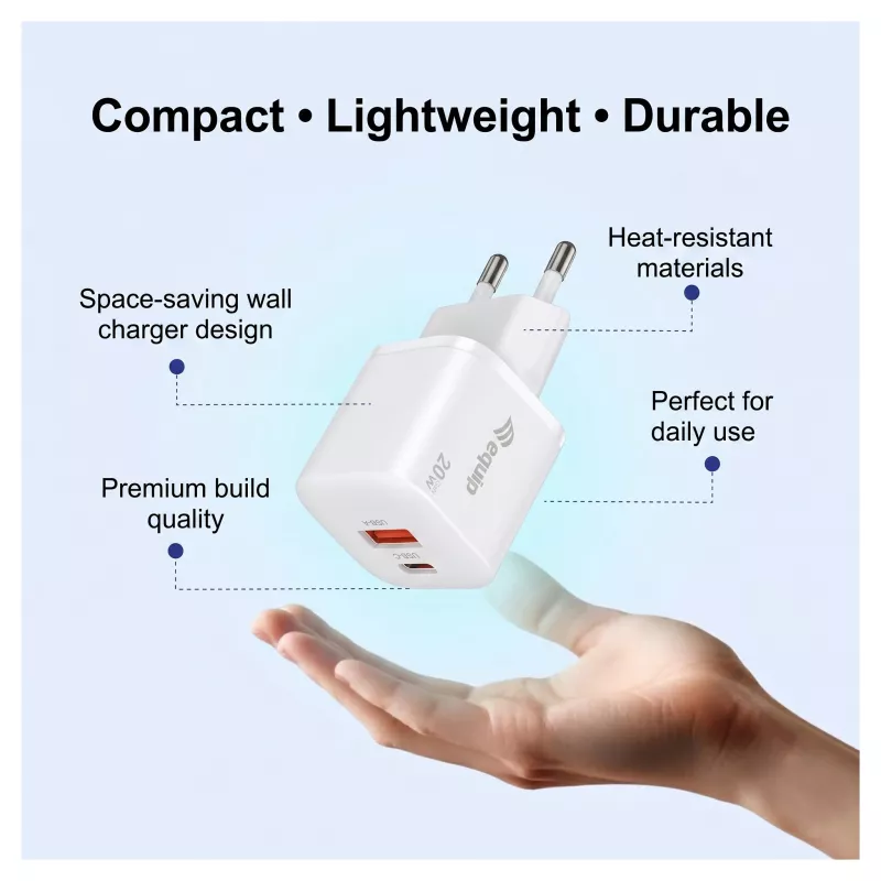 Equip 245526 Ładowarka ścienna 2-portowa USB-C PD3.0 / USB-A GaN 20W, biała