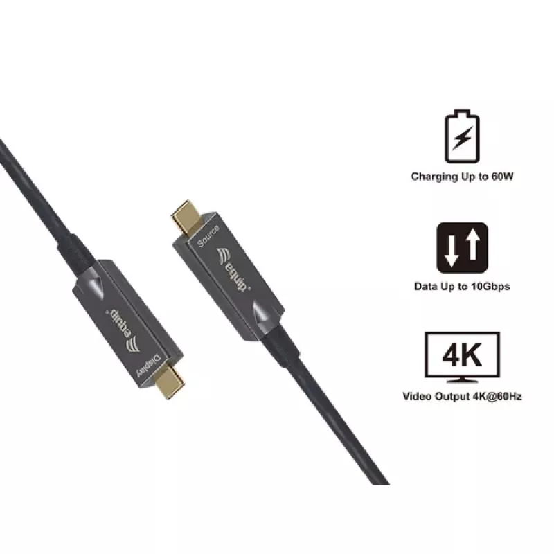 EQUIP 578203 USB-C do USB-C aktywny kabel optyczny 7,5 m 4K@60Hz 10Gbps PD 60W Czarny