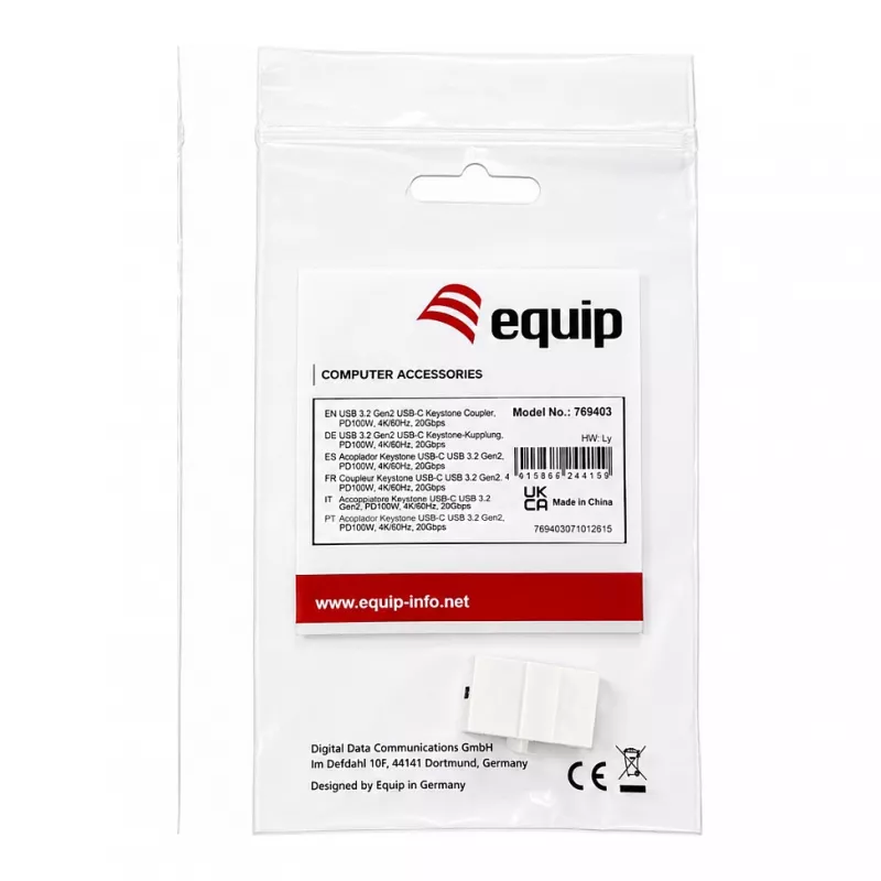 Equip Keystone Coupler USB 3.2 Gen 2 USB-C do USB-C żeński-żeński, biały