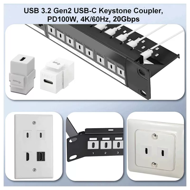 Equip Keystone Coupler USB 3.2 Gen 2 USB-C do USB-C żeński-żeński, biały