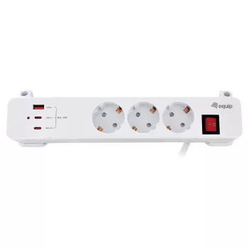 Equip Power Strip CEE 7/7 90° do 3x Schuko / 2x USB-C + USB-A, Biały, 1.5m