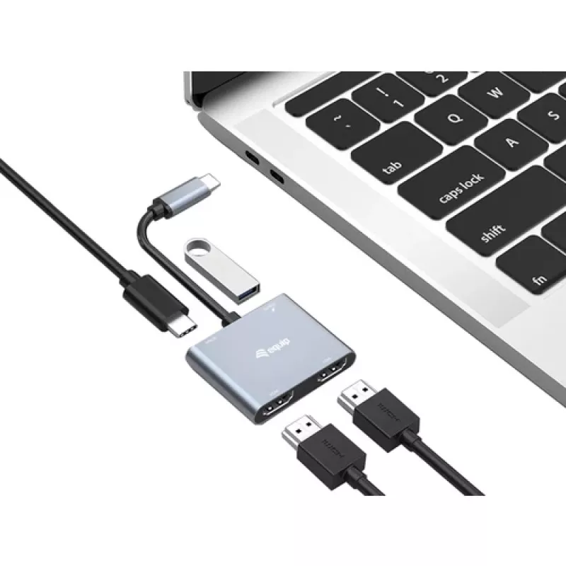 EQUIP USB-C 4-in-1 Dual-HDMI Adapter with 100W PD, 4K MST, Aluminum