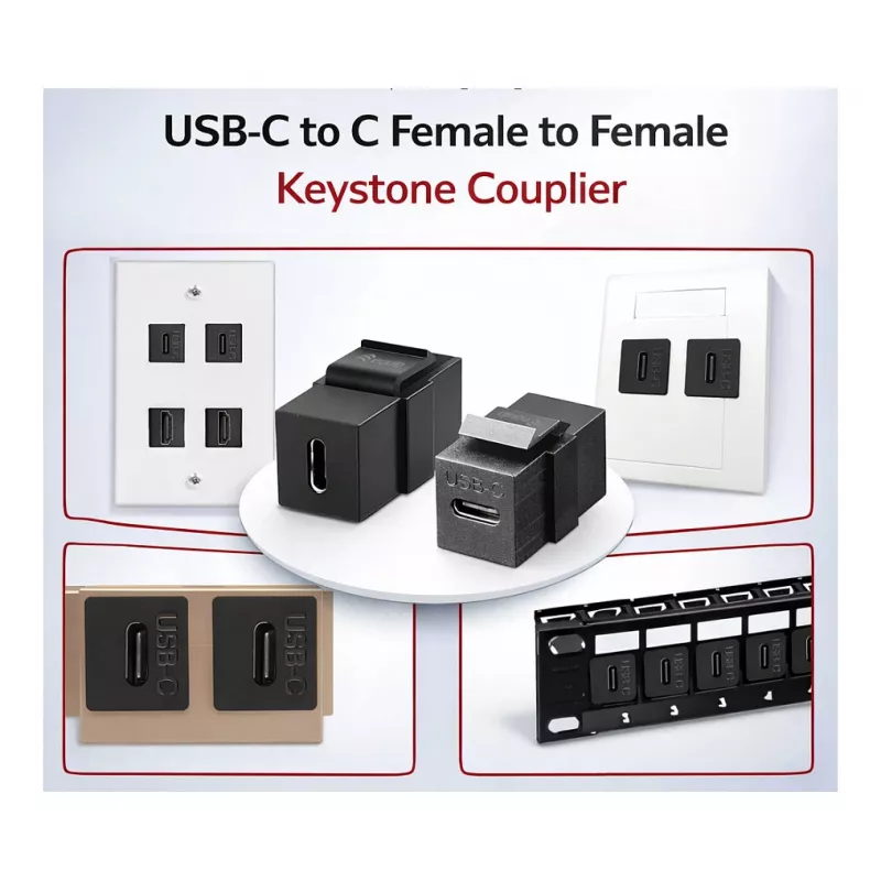 Equip złączka keystone USB-C, USB 3.2 Gen 2, USB-C żeński na żeński, czarna