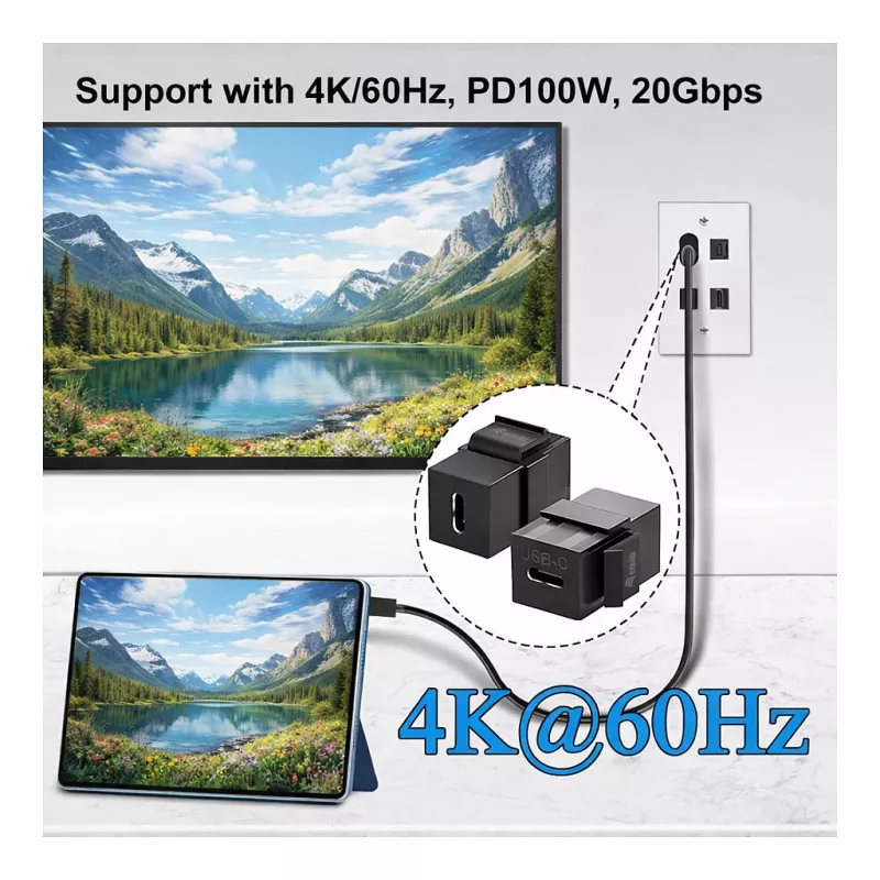 Equip złączka keystone USB-C, USB 3.2 Gen 2, USB-C żeński na żeński, czarna