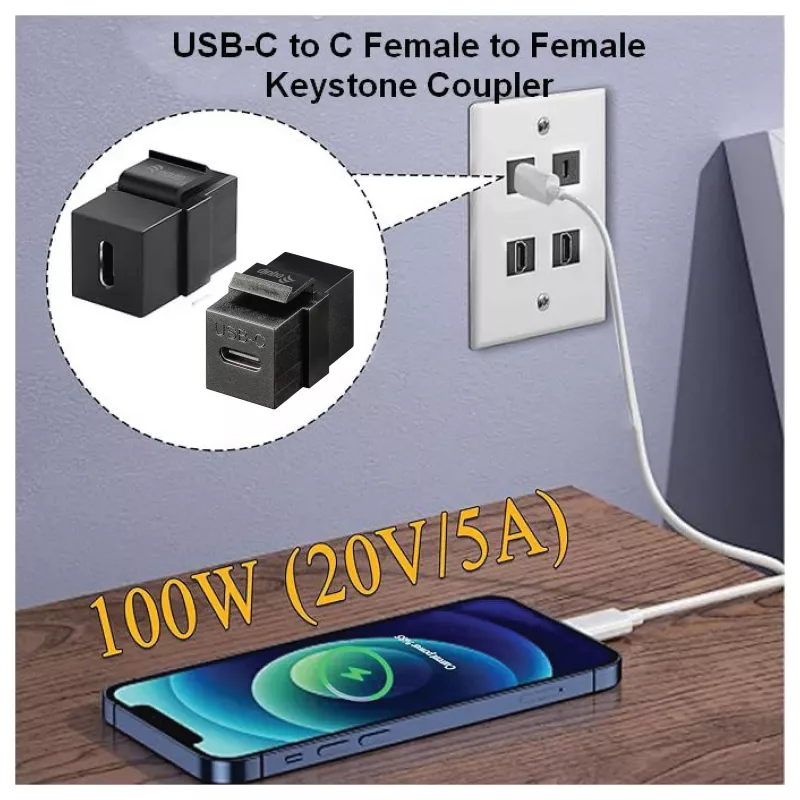 Equip złączka keystone USB-C, USB 3.2 Gen 2, USB-C żeński na żeński, czarna