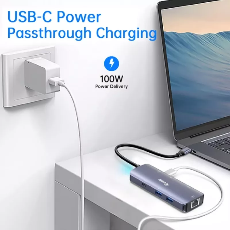 EQUIP USB-C Multiport Adapter z 2x HDMI, RJ45, 2x USB-A, USB-C PD 100W, Szary