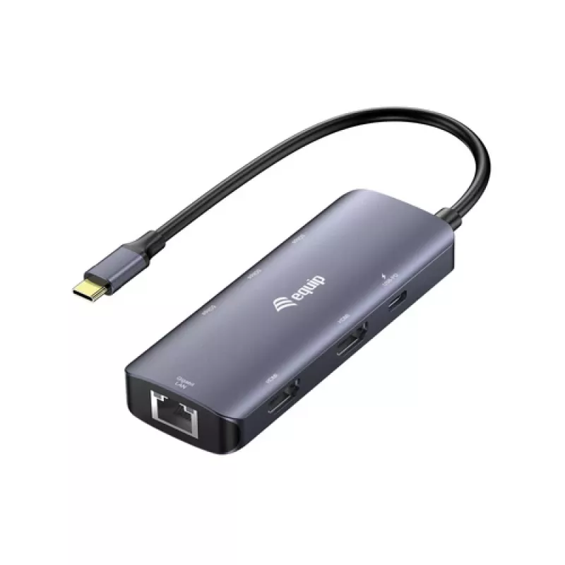 EQUIP USB-C Multiport Adapter z 2x HDMI, RJ45, 2x USB-A, USB-C PD 100W, Szary