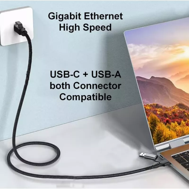 Equip USB-C + USB-A do RJ45 Gigabit Ethernet Adapter, 5 m, Czarny