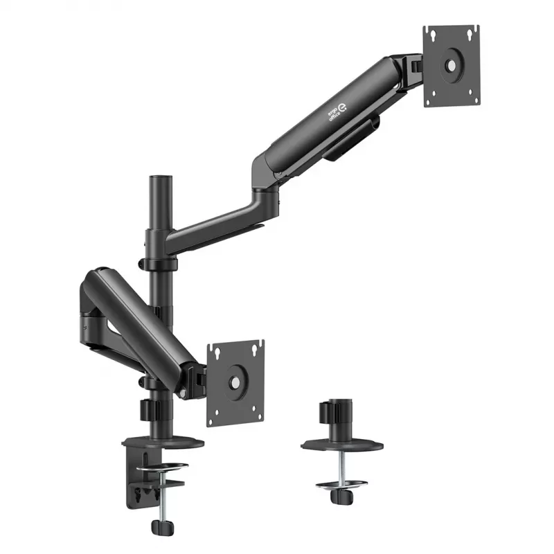 ERGO OFFICE ER-692 B Podwójny uchwyt monitorowy na biurko, ramię gazowe, pasuje do 17-32 inch, 1-10 kg na ramię, czarny matowy