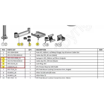 Ergonomic Solutions HMSHOST-INT5-02 Zestaw montażowy do drukarki Swingarm AP2 z klipsem na kabel SP2, pierścieniem blokującym i płytą drukarki dla Epson TM-P1200, czarny