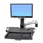 Ergotron 45-260-026 Zestaw montażowy do szyny, regulowany uchwyt monitora z półką na klawiaturę, wysuwaną tacką na mysz, podpórką pod nadgarstek i uchwytem na czytnik kodów kreskowych, pasuje do monitorów do 24 cali, VESA 75/100mm, polerowane aluminium