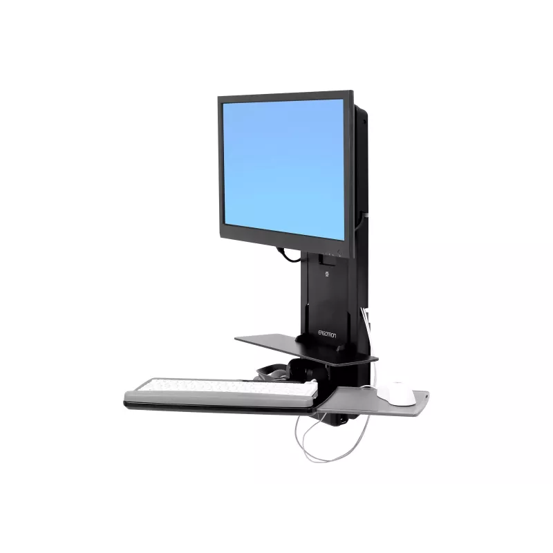 Ergotron Sit-Stand Vertical Lift, Patient Room - Zestaw montażowy (Podpórka pod nadgarstki, Uchwyt na mysz, Pionowa szyna regulacyjna, Uchwyt na skaner kodów kreskowych, Półka na klawiaturę, Uchwyt do monitora, Wysuwana półka na mysz)
