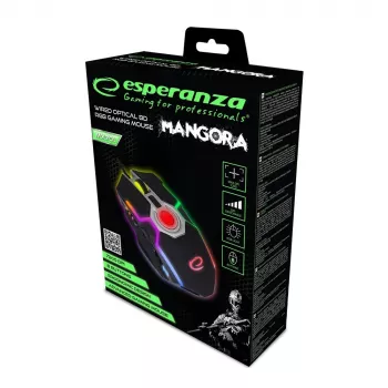 Esperanza EGM701 Mangora 8D Przewodowa Mysz Gamingowa, Podświetlenie RGB, 7200 DPI, Sensor Optyczny, 6 Przycisków, Pleciony Kabel, Praworęczna, Czarna