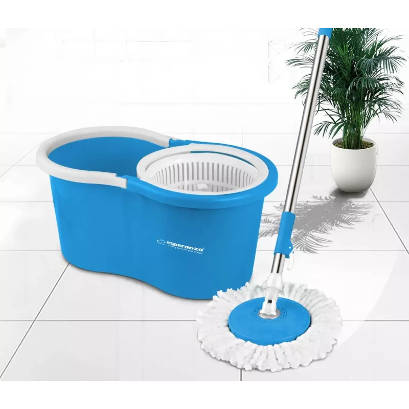 Esperanza EHS005 System Mopa Obrotowego z Wirówką, Teleskopowym Uchwytem, Wiadrem 6L, 2 Główkami Mikrofibrowymi, Zielony/Szary