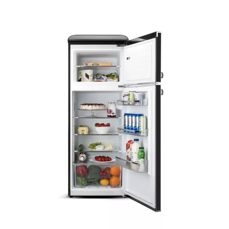 ETA Storio Retro Combi Chłodziarko-Zamrażarka, 215L Pojemności Całkowitej, 170L Chłodziarka, 45L Zamrażarka, Wolnostojąca, Czarna, Klasa Energetyczna E, 38dB