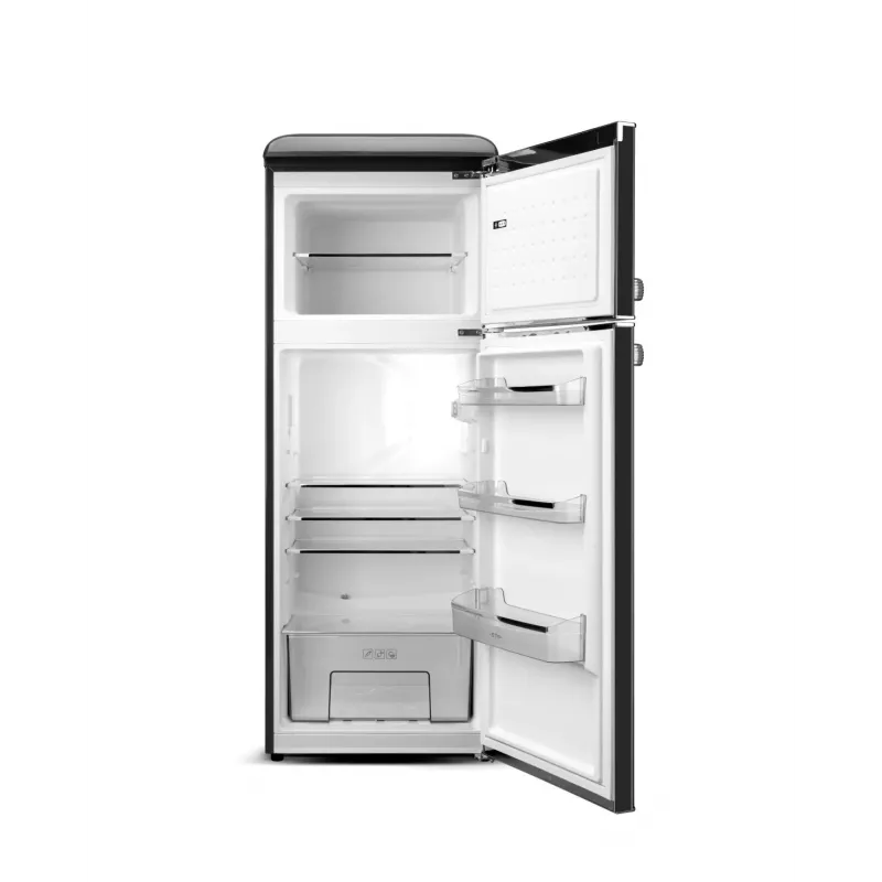ETA Storio Retro Combi Chłodziarko-Zamrażarka, 215L Pojemności Całkowitej, 170L Chłodziarka, 45L Zamrażarka, Wolnostojąca, Czarna, Klasa Energetyczna E, 38dB