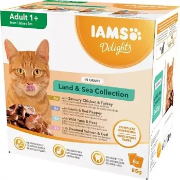 EUKANUBA IAMS DELIGHTS Land & Sea Collection in Gravy – Mokra karma dla kotów – 8x85g