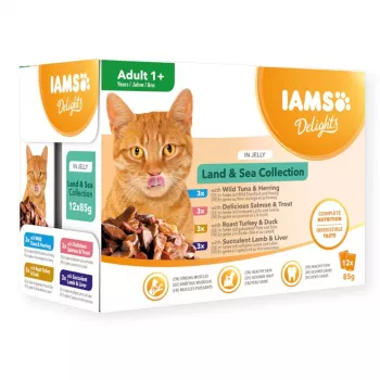 EUKANUBA IAMS DELIGHTS Land & Sea Collection in Jelly – Mokra karma dla kotów – 12x85g saszetki