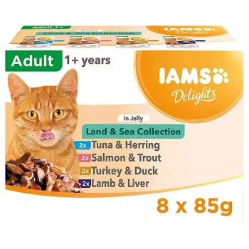 IAMS Delights Land & Sea Collection w galaretce, mokra karma dla kotów, 8 x 85 g
