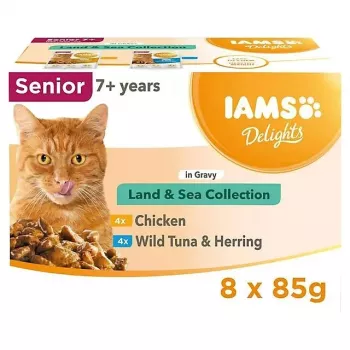 EUKANUBA IAMS Delights Senior Land & Sea Collection in Gravy – Mokra karma dla kotów – 8 x 85 g