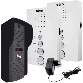 EURA ADP-51A3 DIFESA 1-Rodzinny System Domofonowy z 2 Słuchawkami, Biały