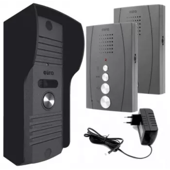 Zestaw wideodomofonu audio EURA ADP-51A3 DIFESA - 1 rodzina, 2 słuchawki, interkom, grafit