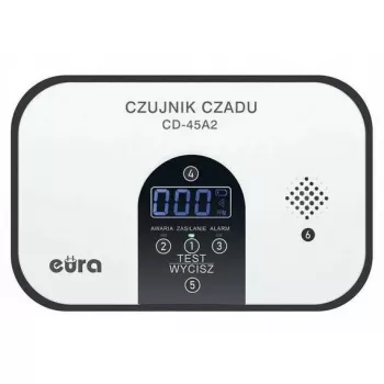 EURA CD-45A2 Wolnostojący Czujnik Tlenku Węgla, Zasilany Bateryjnie, Wyświetlacz LCD