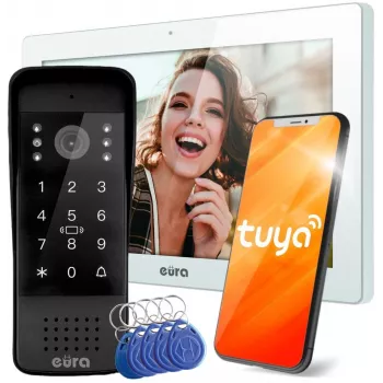 EURA VDP-86A3 10-calowy biały wideodomofon z aplikacją Tuya Smart, kamerą 2MP, 2 wyjściami przekaźnikowymi