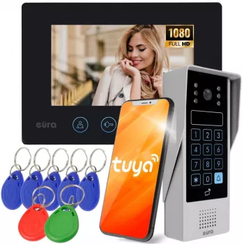 EURA VDP-90A3 DELTA+ Black 7 inch Full HD Video Intercom, WiFi, 2 Inputs, Keypad, Proximity Reader, AHD, Tuya
