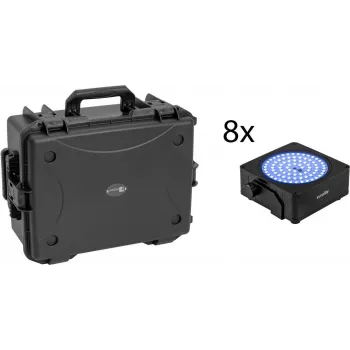 EUROLITE Zestaw 8 lamp LED PAR z naświetlaczami RGBW IP65 i walizką ładującą