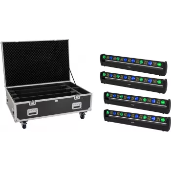 EUROLITE Zestaw 4x LED BAR-8 SWING QCL Bar z Flightcase i kółkami